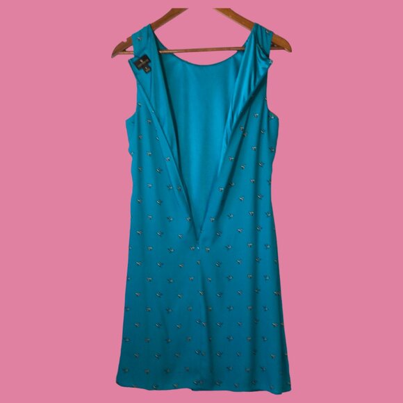 Worthington Sleeveless Dress Blue Background With Bird Print Size 6 - Picture 3 of 7